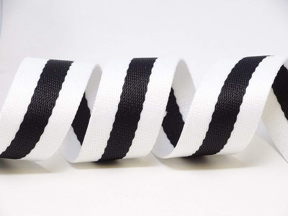 Berties Bows Cotton Blend Heavy Weight Webbing x 5 mtr, White/Black Striped, 5m