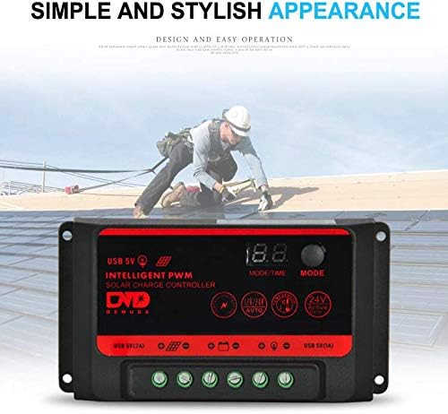 Sparkel 12V/24V 10A Digital Intelligent Solar Charge Controller with Dusk to Dawn Feature and with Dual USB Charging (SPSCC-120)