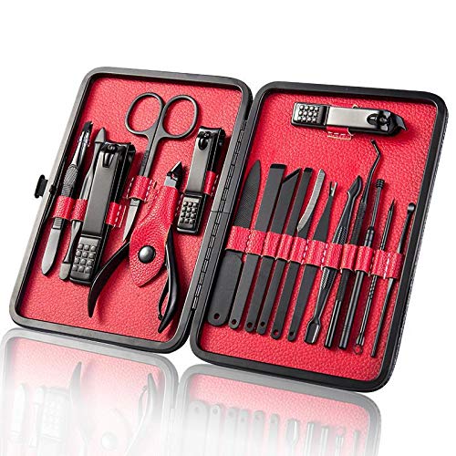 Manicure Pedicure Set,15 In 1 Stainless Steel Professional Pedicure Kit Nail Clippers Scissors Grooming Kit with Black Leather Travel Case