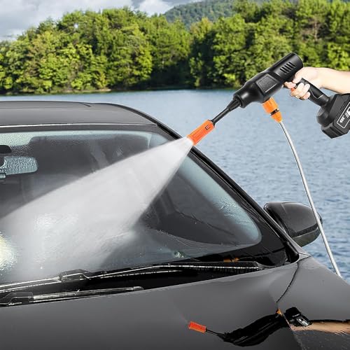 Gyhhxlh Cordless Pressure Washer Gun - 21V 3000mAh Battery (10Pcs), 9-12M Range, 0-180° Nozzle for Cars/Fences/Boats, Portable Power Cleaner (black)