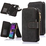 Galaxy Note 4 Case, Note 4 Case, CaseUp 12 Card Slot Series - [Zipper Cash Storage] Premium Flip PU Leather Wallet Case Cover With Detachable Magnetic Hard Case For Samsung Galaxy Note 4 - Black