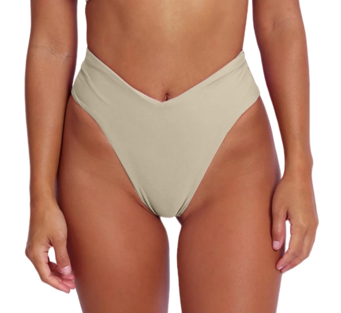 Photo 1 of geluboao High Waisted Bikini Bottom for Women Cheeky V Cut High Leg Bathing Suit Swim Bottom Apricot M