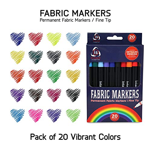 Fabric Marker | Permanent | Multiple Colors| Fade Resistant | Pack of 20 | Non-Toxic | Deep Colors | Excellent Quality | for All Fabrics |Non-transferable |Fine Bullet tip | Child Safe | Fast Drying