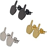 UAIAGM 3 Pairs Punk Middle Finger Earrings Stud Cool Stainless Steel 20g Silver 'Fuck You' Studs for Men Funny Male Earings Men’s Earring Jewelry (Gold Black Silver)