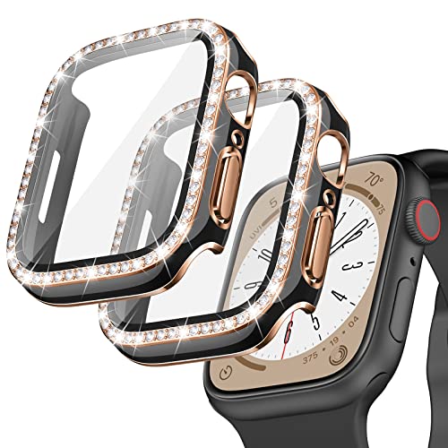 Goton 2 Stück Bling Schutzhülle für Apple Watch Displayschutzfolie 40 mm SE 3/2/1, Serie 6/5/4, Frauen Glitzer Diamant Strass Bumper Face Cover für iW