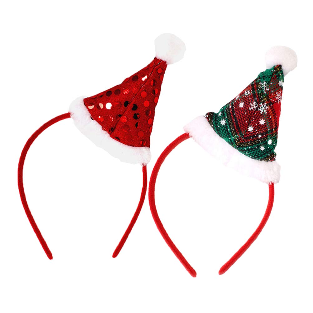 2pcs Christmas Hat Headband Sequins Top Hat Hairhoop Novelty Headdress Hair Accessory For Holiday Festival Kids Adults (Green Red)