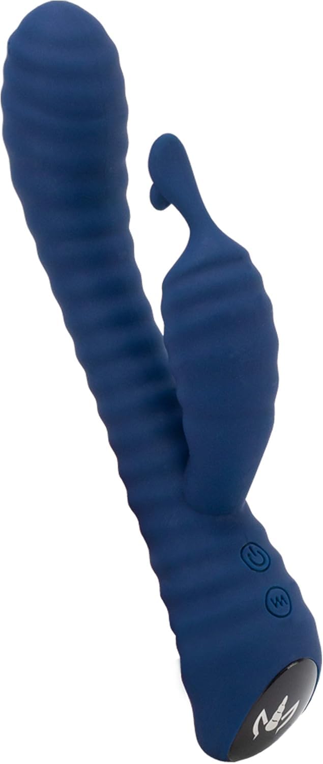 Sh! Ribbed Vibrating Rabbit | Flexible Body Design that Adapts to Your Body | Recharger Included | 9 Vibration Modes | Blue