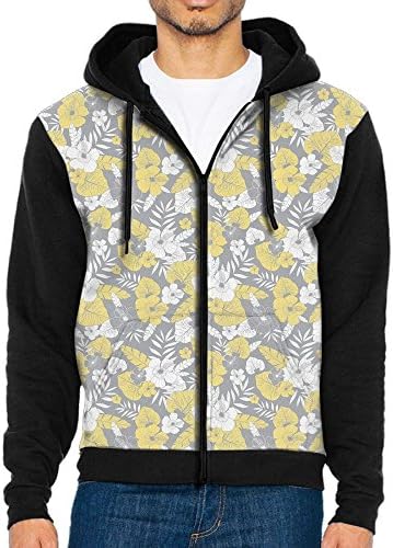 Joapron Hawaiian vegetation Flowers Botanical Composition Men's Zipper Splicing Overcoat Belt Hat and Pocket XXL