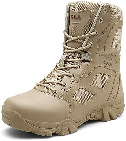 Fuaojia Men Combat Boots Waterproof Leather Tactical Sport Side-Zip Military Boot