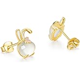 ZHOU LIU FU Sterling Silver Earrings Silver White Chalcedony Stud Cute Carrot Rabbit Studs Dainty Earring Jewelry for Women Daughters Wife Mom Mother J0914540