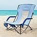 #WEJOY Compact Low Sling Folding Beach Chair Lightweight Collapsible with Cup Holder Pocket Mesh Back and Armrest, Blue