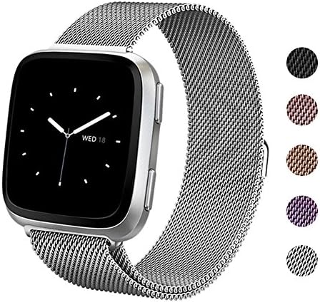 Akale For Fitbit Versa Bands for Men Women Small Large, Milanese Stainless Steel Metal Replacement Band with Unique Magnet Lock Accessories Wristbands for Fitbit Versa Smart Watch