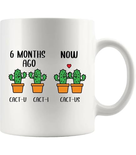 Cact-U Cact-I 1 Year Anniversary Mug – Ceramic 11oz, Funny Couples Gift, Dishwasher Safe