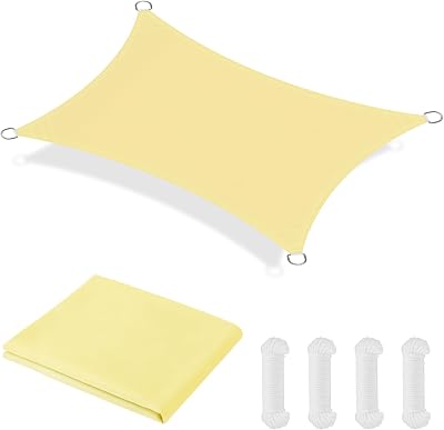 OFFCUP 2m x 3m Sun Shade Sail Beige, 160gsm Waterproof Rectangular Canopy