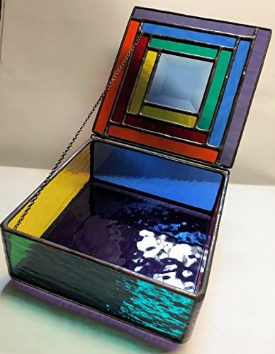 Contemporary Stained Glass Jewelry Box - Colorful Geometric Bevel (PLG060)