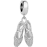KunBead Silver Tone Ballet Shoes Love Dance Dancing Dangle Charms Compatible with Pandora Bracelet Necklace Birthday Jewelry Gifts for Women