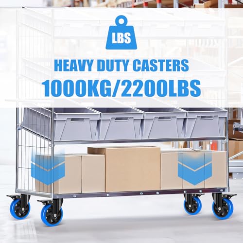 Humagineer 125 mm Furniture Casters with 4 Brakes, Heavy Duty Wheels for Heavy Loads, 1000 kg, Polyurethane Wheels with Double Brake, Silent and Durable Route for Furniture, Trolleys, Set of 4