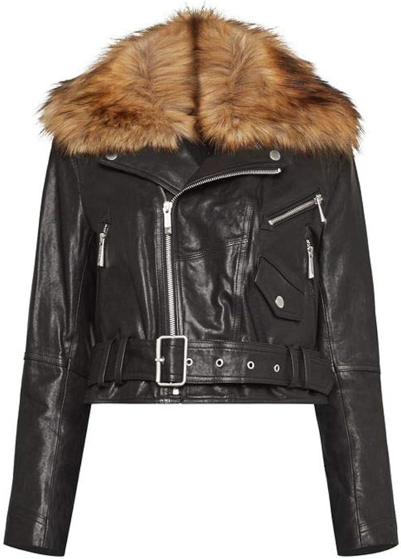 bcbg leather jacket with fur