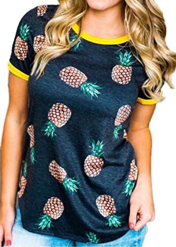 MAXIMGR Women's Summer Cute Pineapple Printed Short Sleeve O Neck Casual Shirt Top Blouse