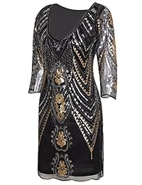 Vijiv vestido flapper con manga 3 4, cuello en V, para cóctel, vestido Gatsby de los años 20