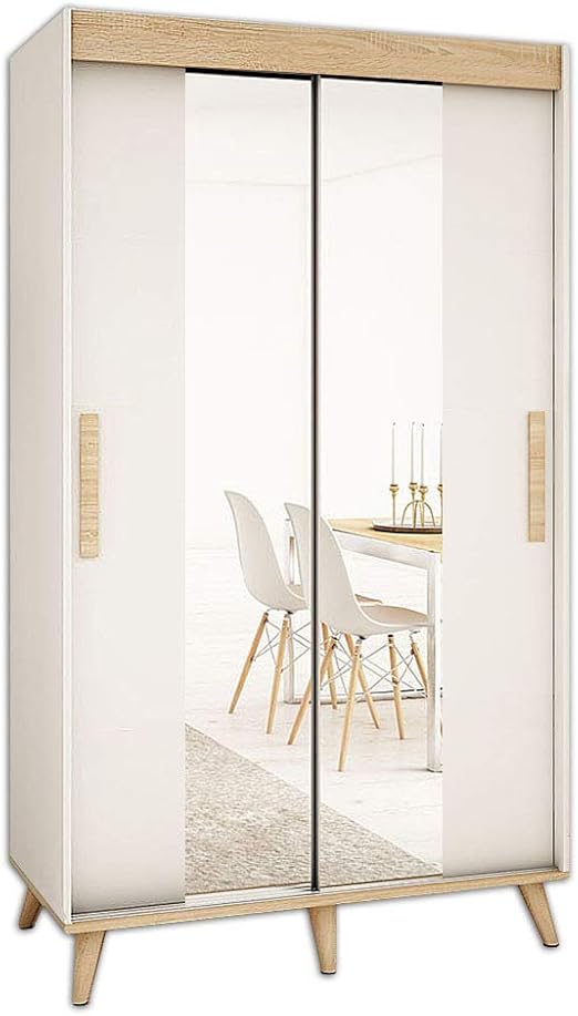 Kryspol Schwebeturenschrank Skandi T1 150 Cm Kleiderschrank Mit Kleiderstange Und Einlegeboden Schlafzimmer Wohnzimmerschrank Schiebeturen Im Skandinavischen Stil Weiss Sonoma Eiche Buche Amazon De Kuche Haushalt