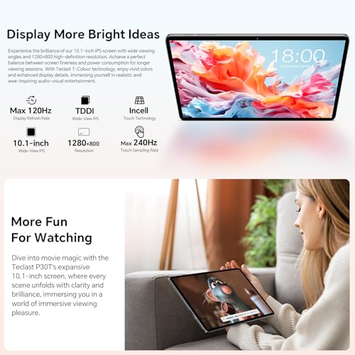 TECLAST P30T Android 16 Tablet 10.1 Inch 120Hz Tablets Gemini AI, 15GB RAM+128GB ROM(TF 5TB), 2GHz Octa-Core, 5G WiFi/Widevine L1/GPS/6000mAh, Tablet with Keyboard+Case+Pen+Mouse, 10 Accessories