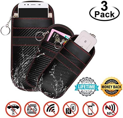 2pcs Car Key Signal Blocker + 1pcs Large Faraday Bag for Cell Phone, Anti-Theft Shield Faraday Case for Car Keys Keyless Entry Fob Guard, Signal Blocking Pouch for Car Keys & Phones