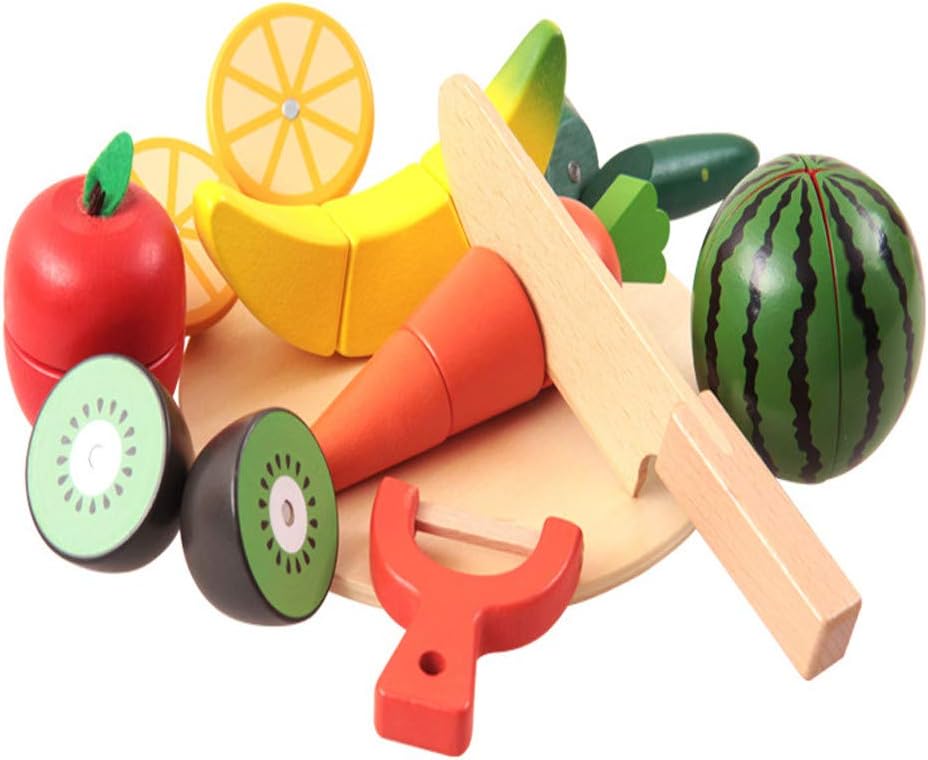 Ciyoon Wooden Cutting Cooking Food Sets, Pretend Play Kitchen Kits Toy, Magnetic Wood Vegetables Fruits, Early Development, Learning, Birthday Gifts for Toddlers, Boys, Girls, Kids