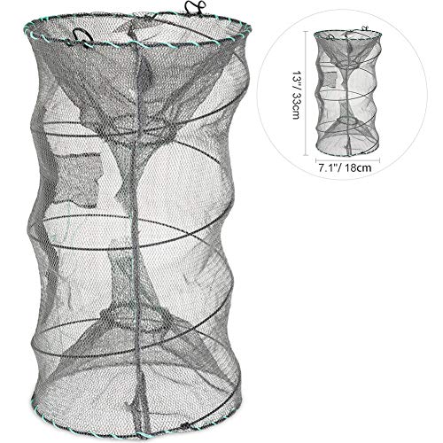RUNACC Folded Fishing Net Trap, Portable Zipper Bait for Shrimp Carp Crayfish Crab Baits Cast Mesh Trap, 23.6 x11.8 inches (13" x 7.1")