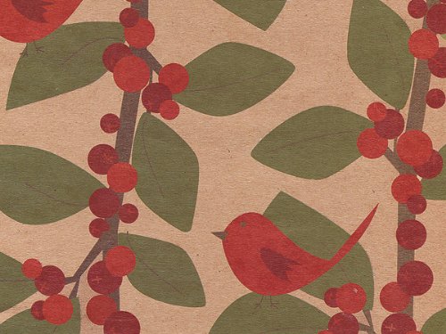 Red Bird Berries Kraft Gift Wrap Roll 24