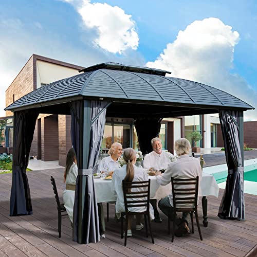 Domi Outdoor Living 10’ X 12’ Hardtop Gazebo Aluminum Double Roof Gazebo Galvanized Steel Canopy