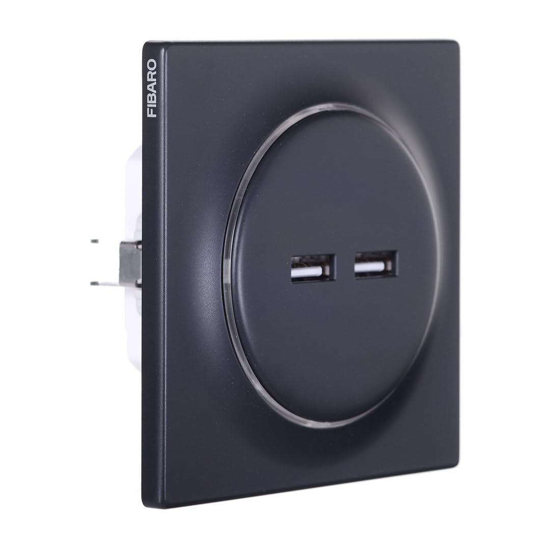 Fibaro Walli N FGWU-021-8 USB Outlet / High-Quality USB Socket 2 x 5 V Max 2.4 A Anthracite