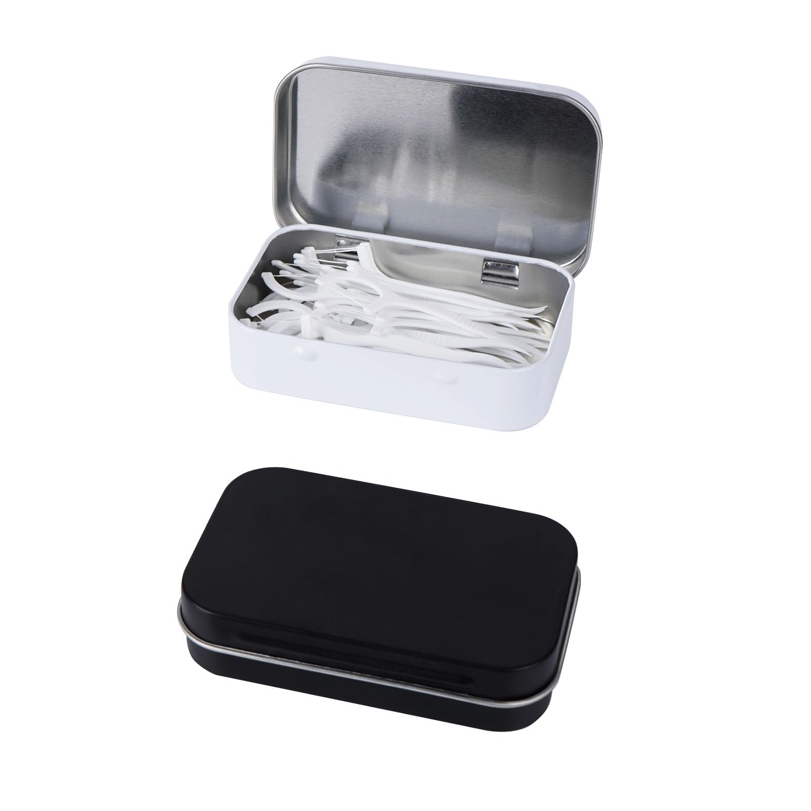 Adorila 2 Pack Dental Floss Case, Refillable Glide Floss Storage, Travel Metal Dental Pick Dispenser (Black, White)