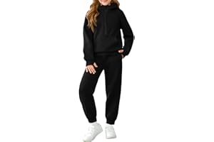 HALOUMONING Girls 2 Piece Outfits Sweatsuit Kids Fleece Half Zip Hoodies Sweatshirt and Sweatpants Set with Pockets