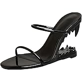 YXCFEWD Wedge Sandals for Women Open Toe Wedge Shark Teeth Heels for Women Square Toe Wedge Mules