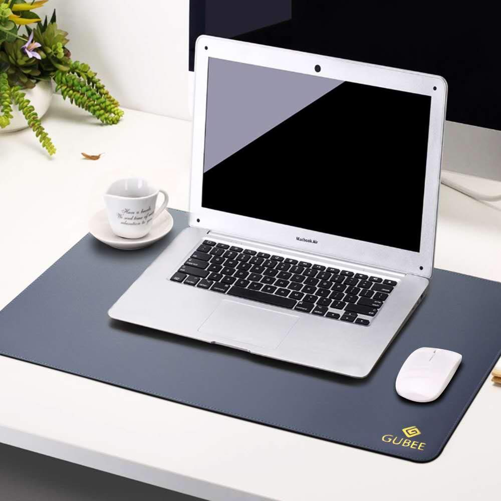 GUBEE PU Leather Multifunctional Office Desk Pad,Upgrade Sewing Edge Desk Mat,Waterproof Non-Slip Anti-Dirty Scratchproof Mouse Mat Pad for Office,Home and Travel (Dark Blue/Yellow)