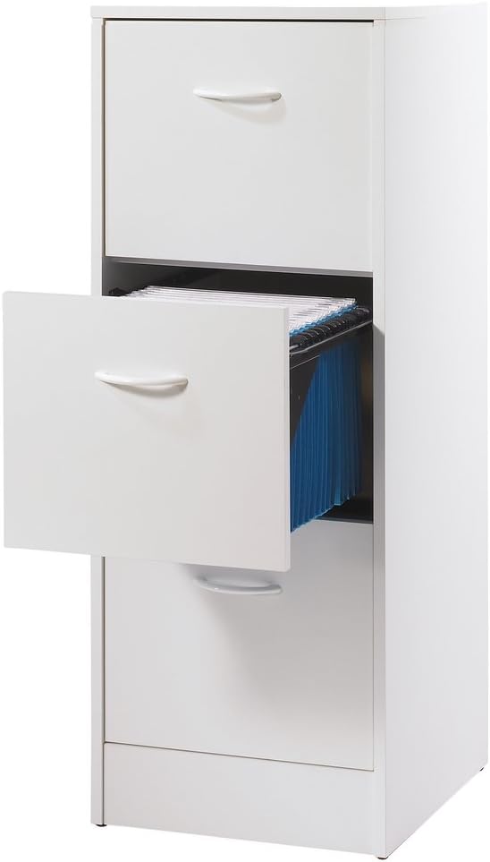 SIMMOB MATHA413BL 3-Drawer Filing Cabinet for Suspension Files, White, Wood, 44 x 41.4 x 108.4 cm