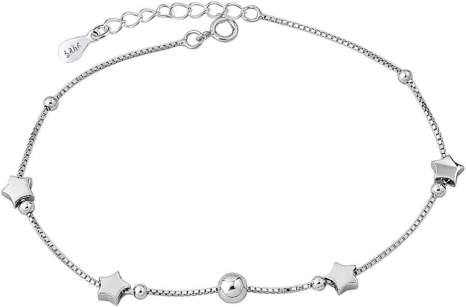 925 Sterling Silver Indian Stars Adjustable beaded Ankle Bracelets Anklet