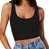 SanxiawaBa Women’s Sexy Sleeveless Crop Tops Double Layer Scoop Neck Cropped Tank Top
