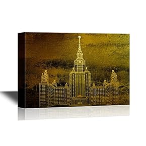 Vacation in Europe Canvas Wall Art - Building in Amsterdam - Landmarks in Golden Color Gallery Wrap Modern Home Art | Ready to Hang - 12x18 inches