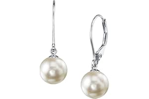 THE PEARL SOURCE White Japanese Akoya Real Pearl Earrings for Women - 14k Gold Leverback Earrings | Earrings with Genuine Cultured Pearls Pearl Gifts for Christmas, Holidays and Anniversary