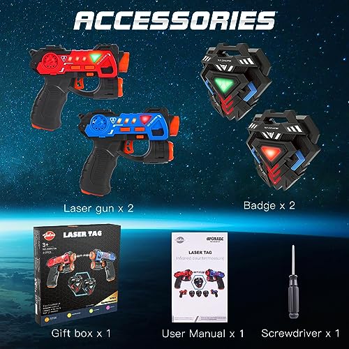 VATOS Laser Tag Set, 2 Mini Guns with Badges, for 2 Players Indoor and Outdoor, Group Activity for Kids Ages 4-7
