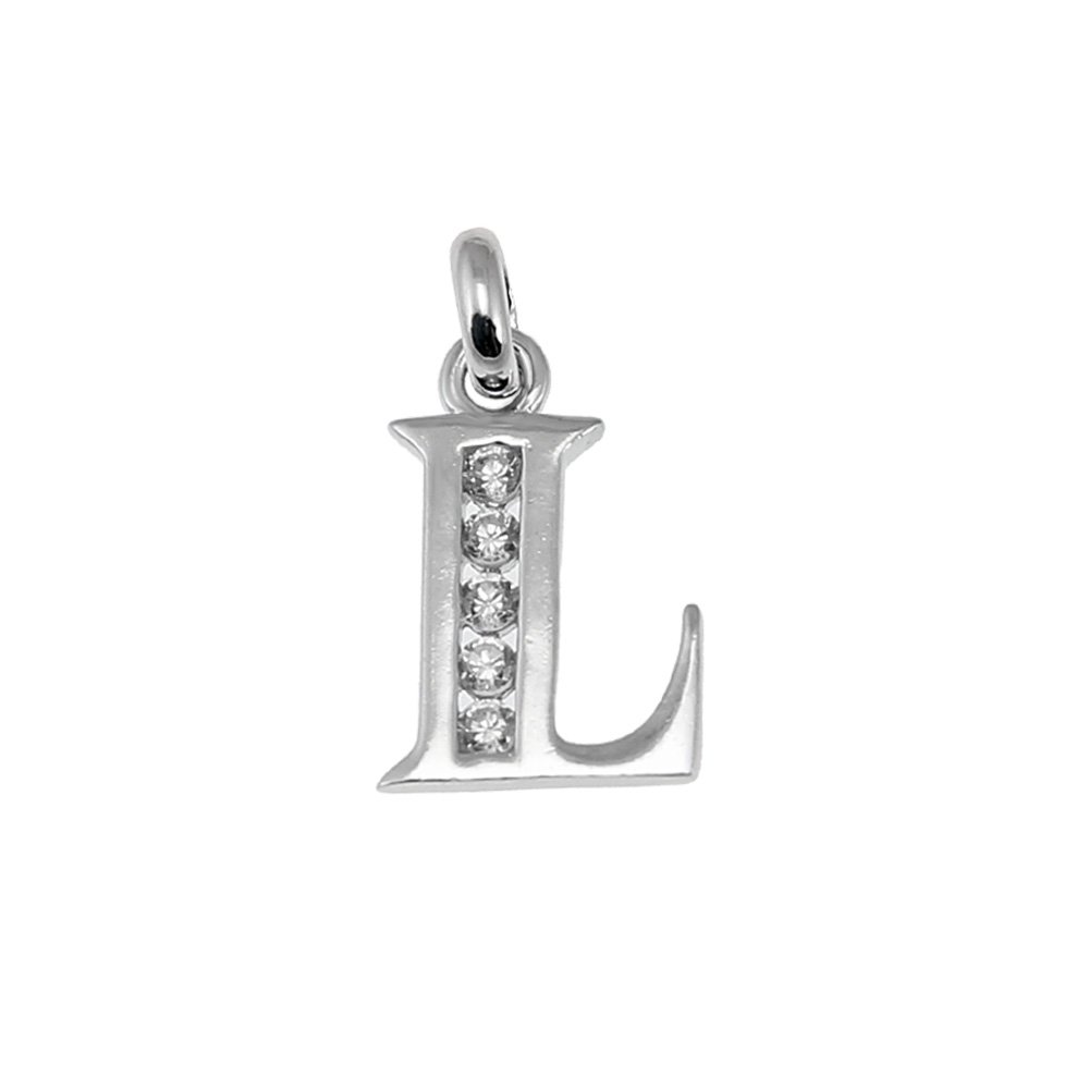 NKlaus silver 925 sterling silver pendant rhodium plated with zirconia letter L 5133