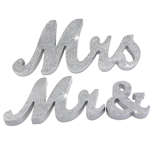 Haperlare Vintage Style Mr and Mrs Sign Mr & Mrs Wooden Letters Wedding Sign with Silver Glitter for Christmas Decorations,Wedding Table,Photo Props,Party Table,Top Dinner Decoration - Thumbnail 6