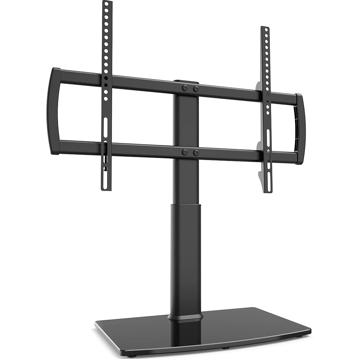 Universal Tabletop TV Stand with Wall Mount for 32 to 70 inch 4 Level Height Adjustable, Heavy Duty Tempered Glass Base, Holds up to 110lbs Screens, HT03B-002