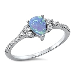 Light Blue Simulated Opal White CZ Promise Ring