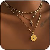 YLZDPDM Gold Pendant Necklace for Women, Dainty 14k Gold Layered Necklaces Custom Name Disc Pendant Necklace, Adjustable Chain Necklace Gifts for Women