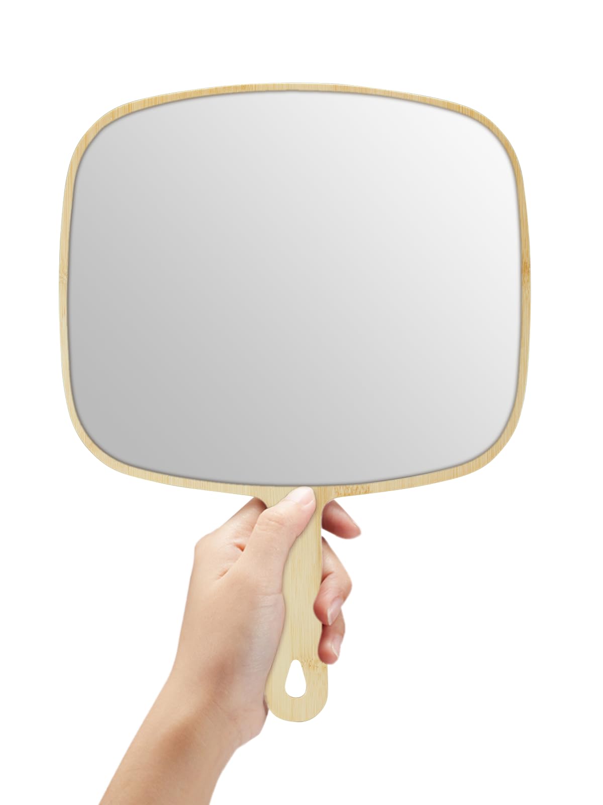 OMIRO Hand Mirror, Extra Large Natural Bamboo Handheld Mirror with Handle, 12.4