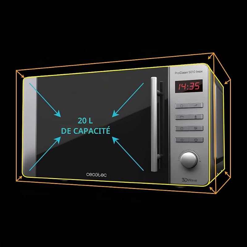 Micro-ondes avec gril ProClean 5110 Inox. Capacité de 20 L, Revêtement Ready2Clean, 700 W de Puissance, Gril 800 W, 5 Niveaux de Fonctionnement, 8 Programmes, Minuterie 60 minutes, Écran LED.