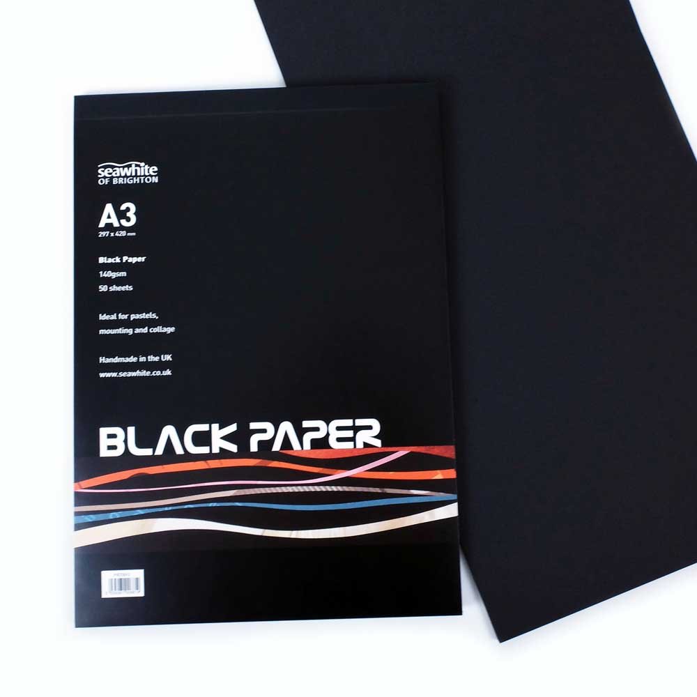 Seawhite - 50 Sheets A3 - Black Paper Pad - 140gsm - Suitable for Drawing with Pencils, Pastels, Sanguine, Collage, Displaying Photos etc. - Made in UK
